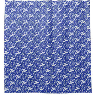 Cortina Para Chuveiro Arte Nouveau Ikat - azuis cobaltos e branco