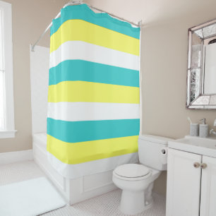 Cortina Para Chuveiro Azul-aqua, amarelo-limão e riscas brancas