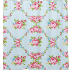 Cortina Para Chuveiro azul,chique,rosas,floral,victoriano,garland,