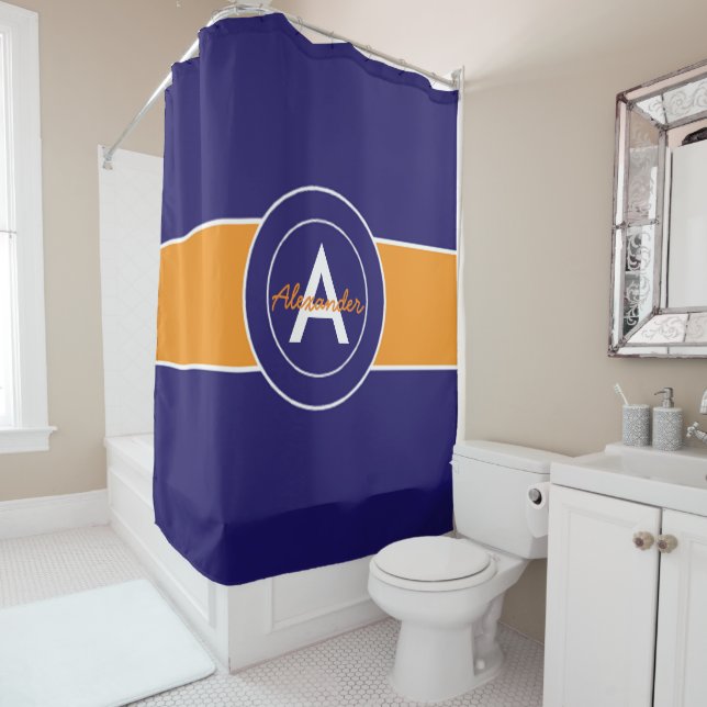 Cortina Para Chuveiro Azul-Marinho escuro - Laranja (In Situ)