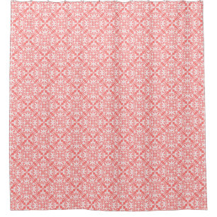 Cortina Para Chuveiro Azulejo marroquino - cor-de-rosa coral e branco