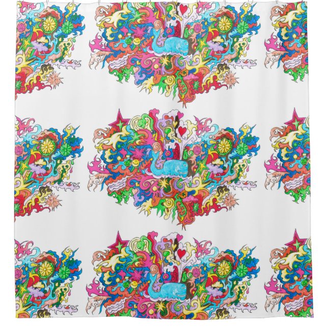 Cortina Para Chuveiro Baleia psicadélico (Frente)