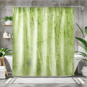 Cortina Para Chuveiro Bambu em um fundo verde desvanecido