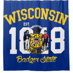 Cortina Para Chuveiro Bandeira do estado do texugo de Wisconsin