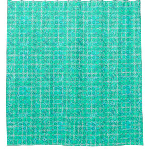 Cortina Para Chuveiro Batik tribal - aqua e turquesa com branco