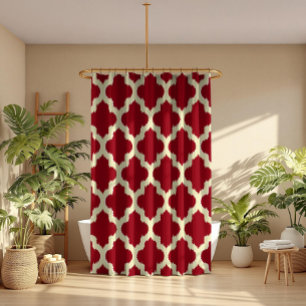 Cortina Para Chuveiro Beige Quatrefoil Ikat Pattern Burgundy Fundo