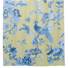 Cortina Para Chuveiro Birds_Toile_Blue & mostarda