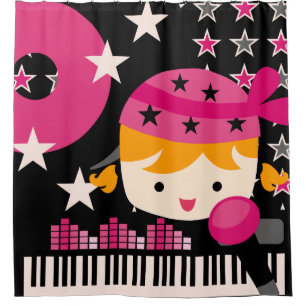 Cortina Para Chuveiro Blona Hired Girl Rock Star Music Karaoke