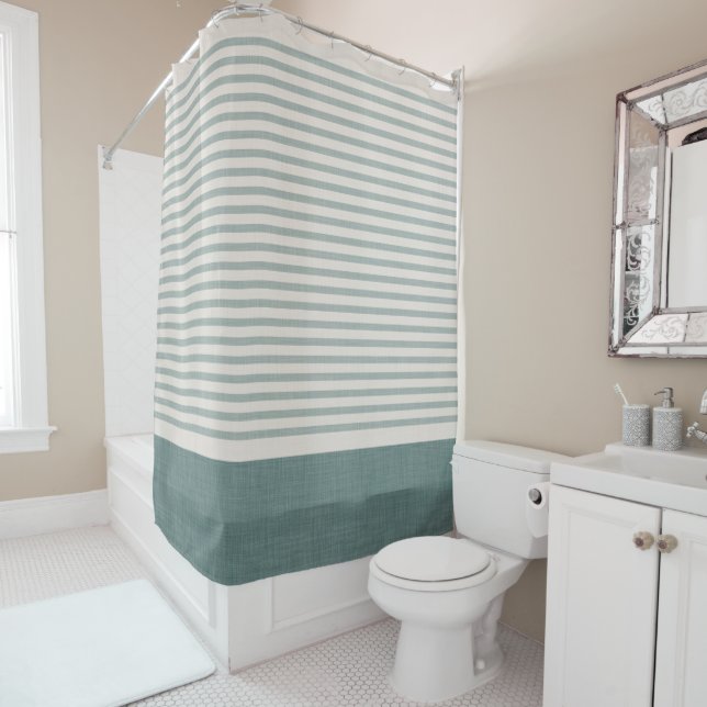 Cortina Para Chuveiro Blue Turco Stripes | Farmhouse Bathroom Decor (In Situ)