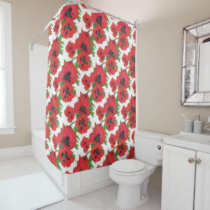 Cortina Para Chuveiro Bold Scarlet Oriental Poppies Padrão em Branco