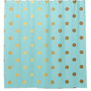 Cortina Para Chuveiro Bolinhas Douradas De Folhas Metálicas Azul Aqua M