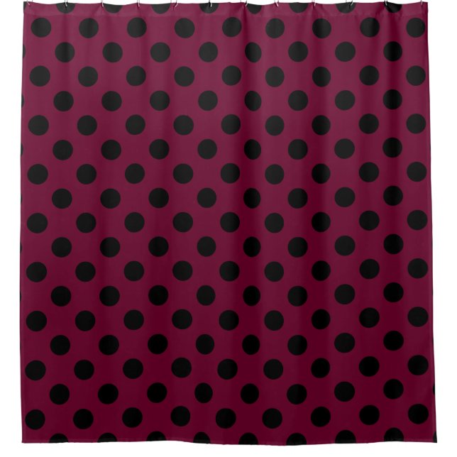 Cortina Para Chuveiro Bolinhas negras com burgundy (Frente)