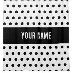 Cortina Para Chuveiro Bolinhas Preta e Branca com o Nome Personalizado e