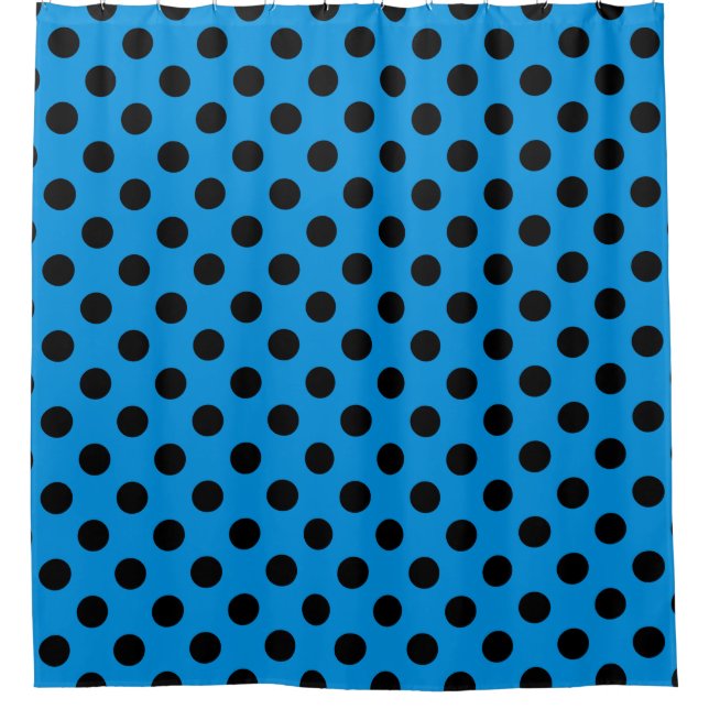 Cortina Para Chuveiro Bolinhas pretas em azul-céu (Frente)