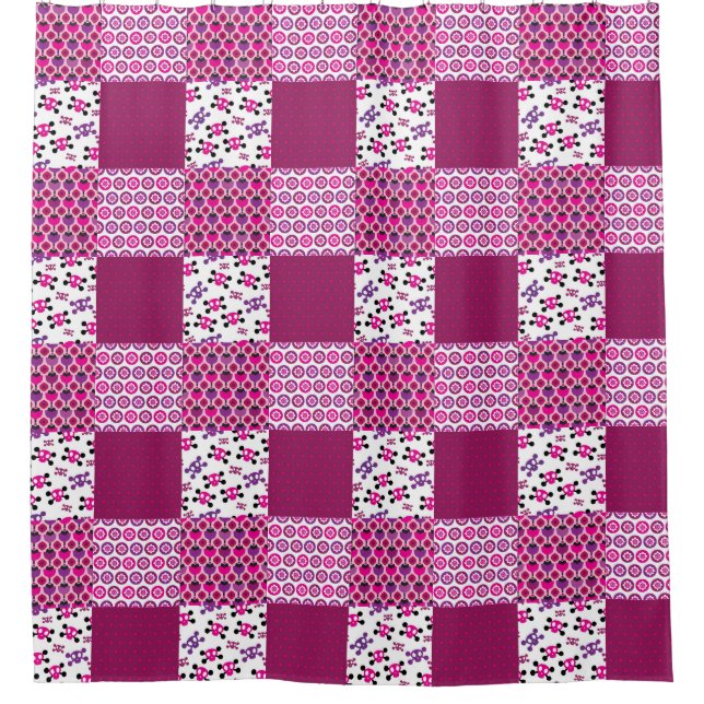 Cortina Para Chuveiro Bolinhas retros do crânio da flor (Frente)