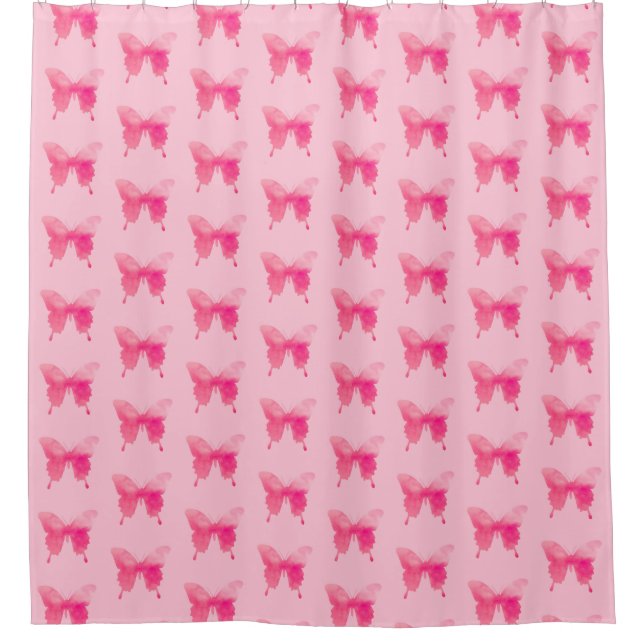 Cortina Para Chuveiro Borboleta de Aquarela - Fúcsia e Rosa (Frente)