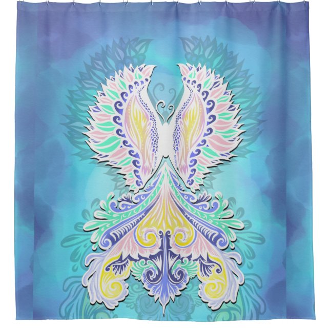 Cortina Para Chuveiro Borboleta Mística Pastel | Eethal Boho Fantasy (Frente)