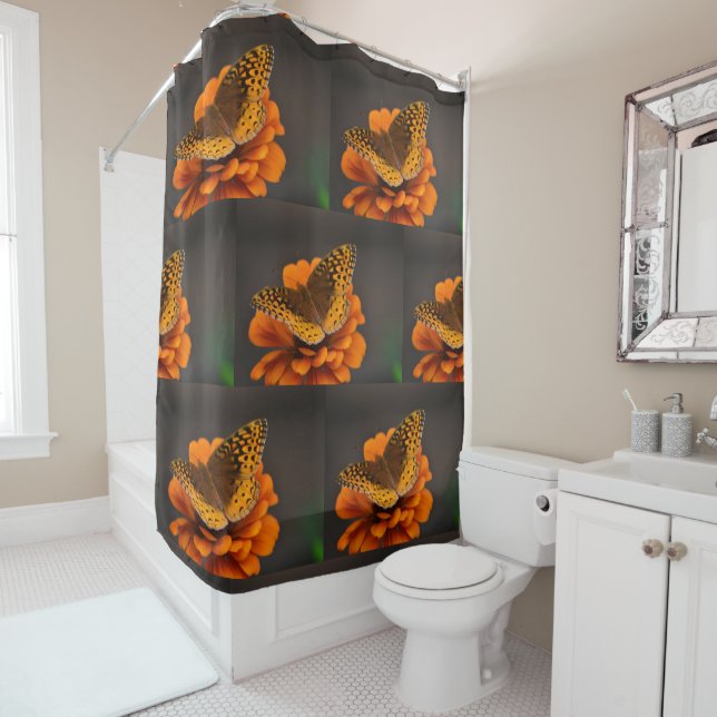 Cortina Para Chuveiro Borboleta No Padrão Laranja Da Zinnia (In Situ)
