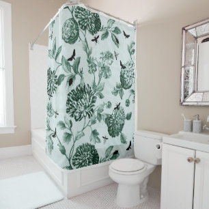 Cortina Para Chuveiro Botânico verde do vintage & insetos Toile floral