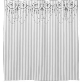 Cortina Para Chuveiro Boutique Stripes Cinzas / Chandeliers -