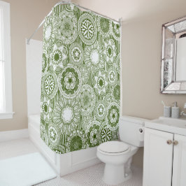Cortina Para Chuveiro branco verde-clássico mandala