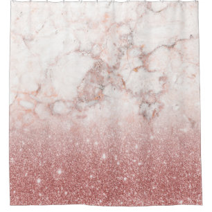 Cortina Para Chuveiro Brilho Dourado cor-de-rosa Ombre de mármore branc