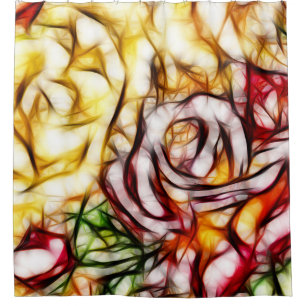 Cortina Para Chuveiro Brilho Floral Artístico Rosa Luz Amarela Abstrata