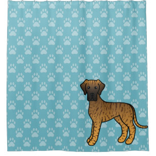 Cortina Para Chuveiro Brindle Cartoon Great Dane Dog On Blue
