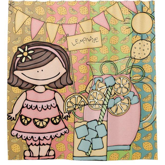 Cortina Para Chuveiro Brunette Girl Lemonade Stand (Frente)