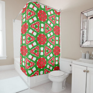 Cortina Para Chuveiro Caleidoscópio vermelho, verde e branco