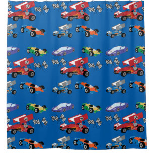 Cortina Para Chuveiro Carros de corridas e bandeira Checkered