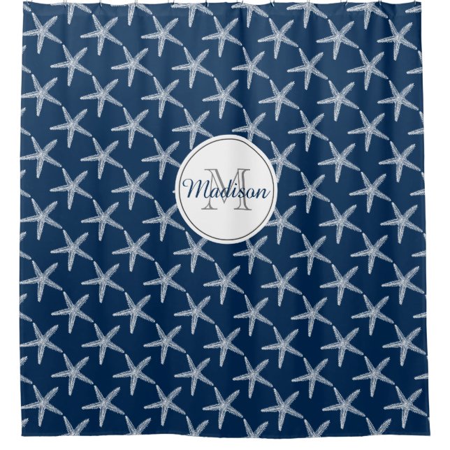 Cortina Para Chuveiro Casa de Praia Náutica de Starfish, Vintage, Monogr (Frente)