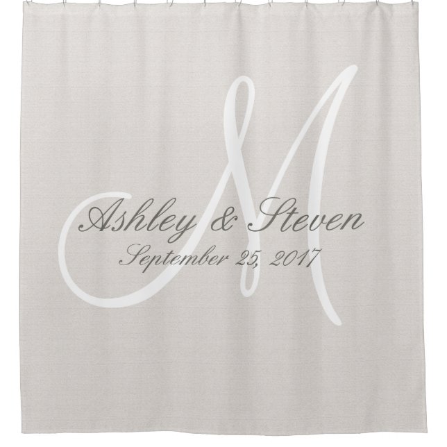 Cortina Para Chuveiro Casamento Rustic Linen e White Monogramas (Frente)