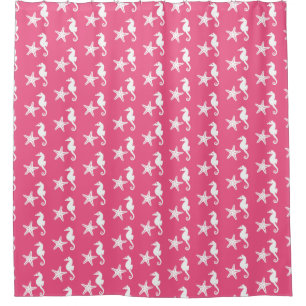 Cortina Para Chuveiro Cavalo-da-costa e estrelas-do-mar - Cor-de-rosa-co
