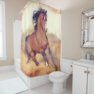 Cortina Para Chuveiro Cavalos de Mustang Selvagem Embripeja Aquarela