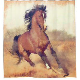 Cortina Para Chuveiro Cavalos de Mustang Selvagem Embripeja Aquarela