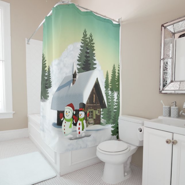 Cortina Para Chuveiro Cena de Snowman de Natal (In Situ)