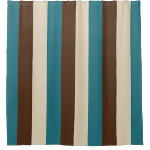 Cortina Para Chuveiro Cerceta Brown e listras verticais bege