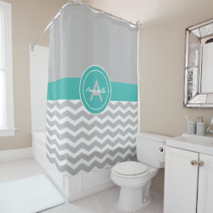Cortina Para Chuveiro Cerceta cinzenta Chevron