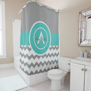 Cortina Para Chuveiro Cerceta cinzenta Chevron