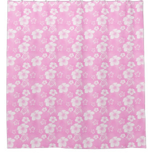 Cortina Para Chuveiro Chá brandamente cor-de-rosa e branco Curta da