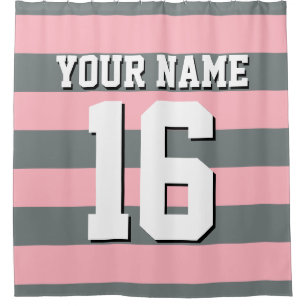Cortina Para Chuveiro Charmalheira Rosa Esportivo Jersey Preppy Stripe