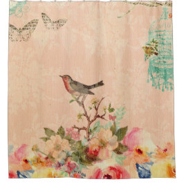 Cortina Para Chuveiro Chique, pássaro,borboleta,rendas,floral,country