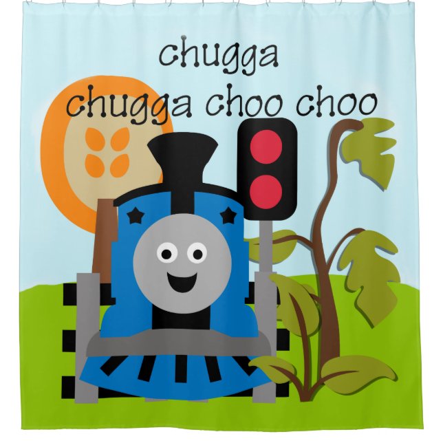 Cortina Para Chuveiro Choo Choo Train Kids Transportation Locomotive (Frente)