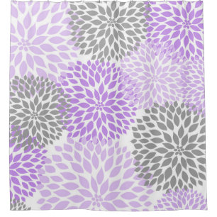 Cortina Para Chuveiro Cinza Lavanda Floral