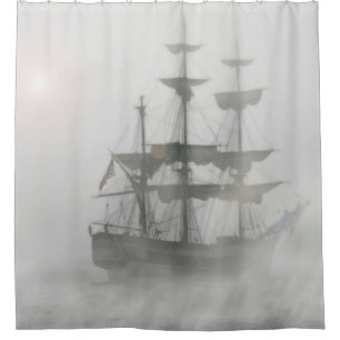 Cortina Para Chuveiro Cinza, Navio Pirata de Cachorro-Cinza