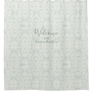 Cortina Para Chuveiro Cinza Verde Mint Praia Ocean Damask Brocade Padrã