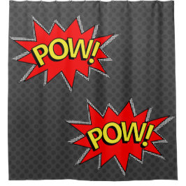 Cortina Para Chuveiro Cinzas escuras - "POW!" "POW!" "Super-herói da rev