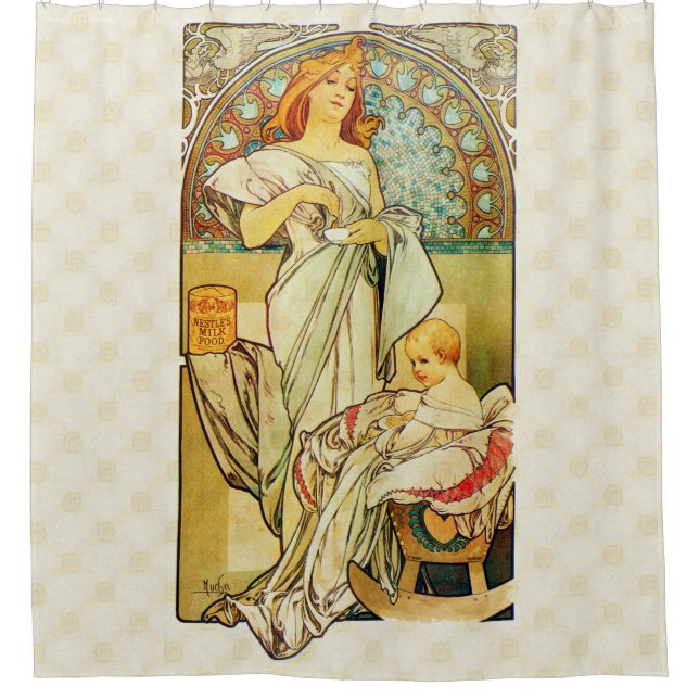 Cortina Para Chuveiro Comida 1898 de Alfons Mucha para crianças (Frente)