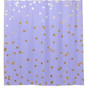 Cortina Para Chuveiro Confetes Roxo e Dourado Moderno Glamour Glam